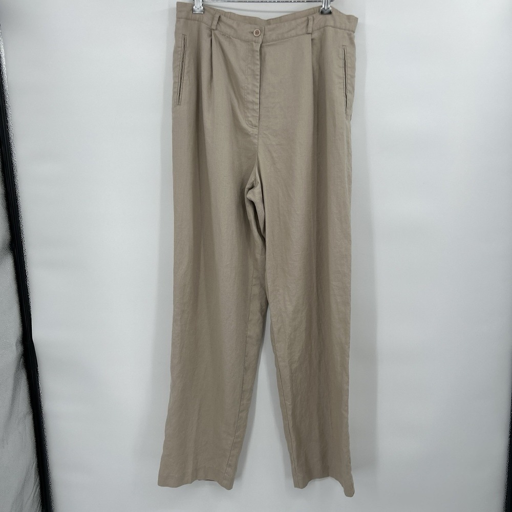 Vintage Womens 100% Linen Pants Size 12 Natural Beige Coastal Beachy Resortwear
